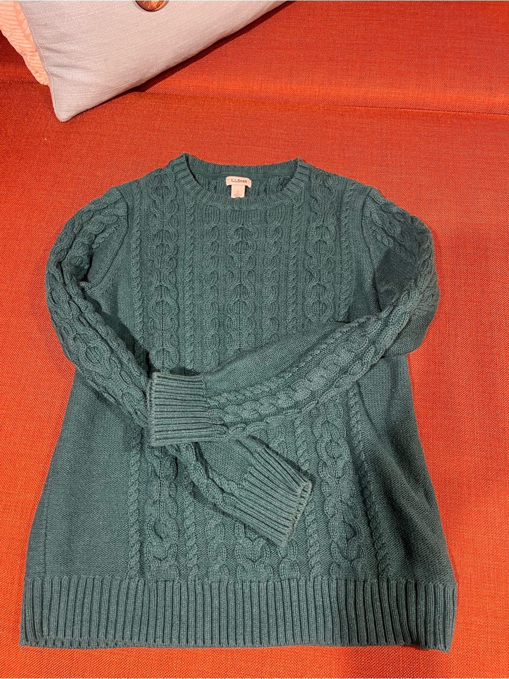 L.L. Bean Cable Knit Crewneck Sweater - dark teal